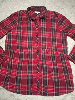 NEW with tags Beach Lunch Lounge Women's Plaid Button-down Sandie Flannel Shirt
